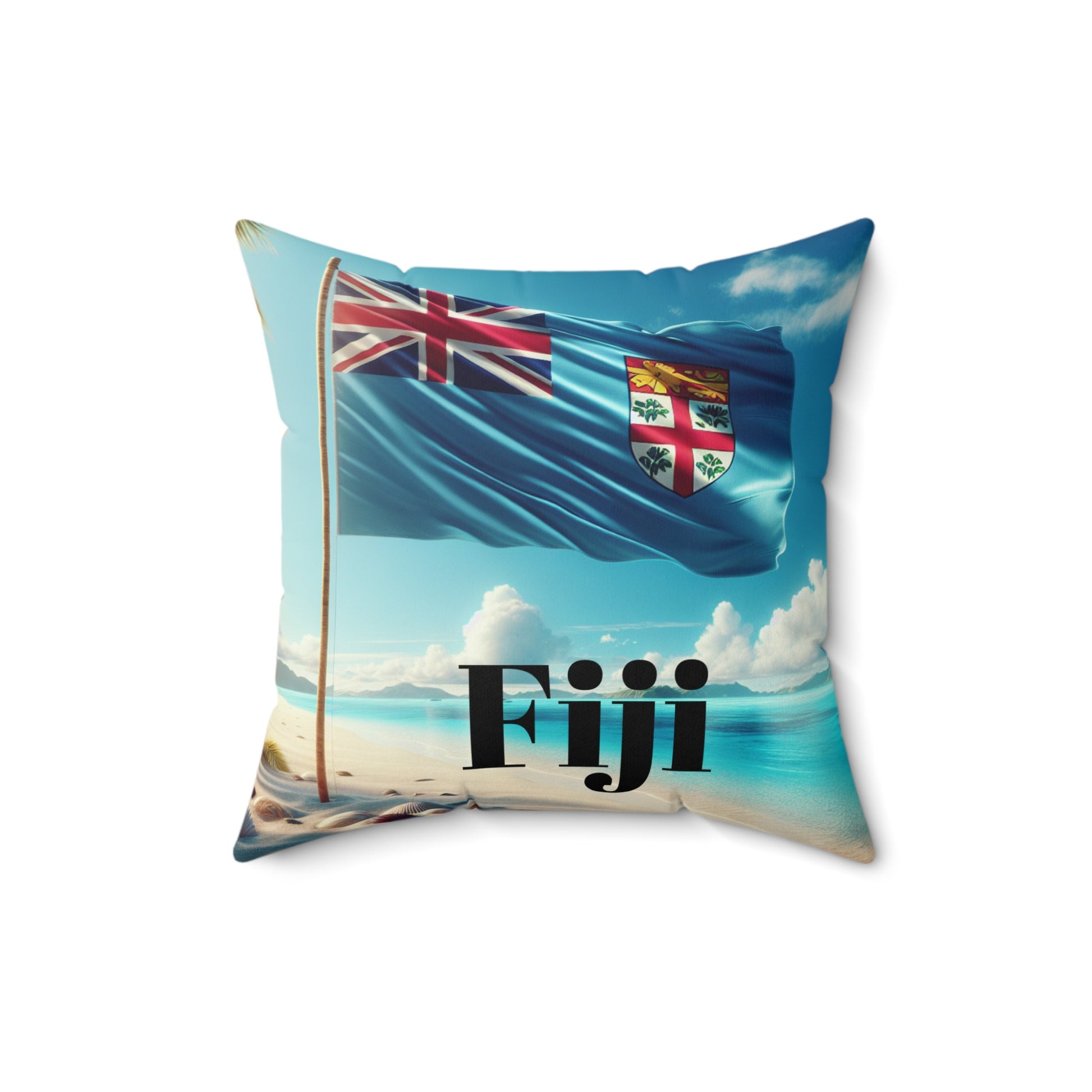Fiji Flag Beach Decor Pillow | Boho Home Accent | Summer Vibes | Perfect for Beach Lovers, Travel Enthusiasts, Tropical Decor