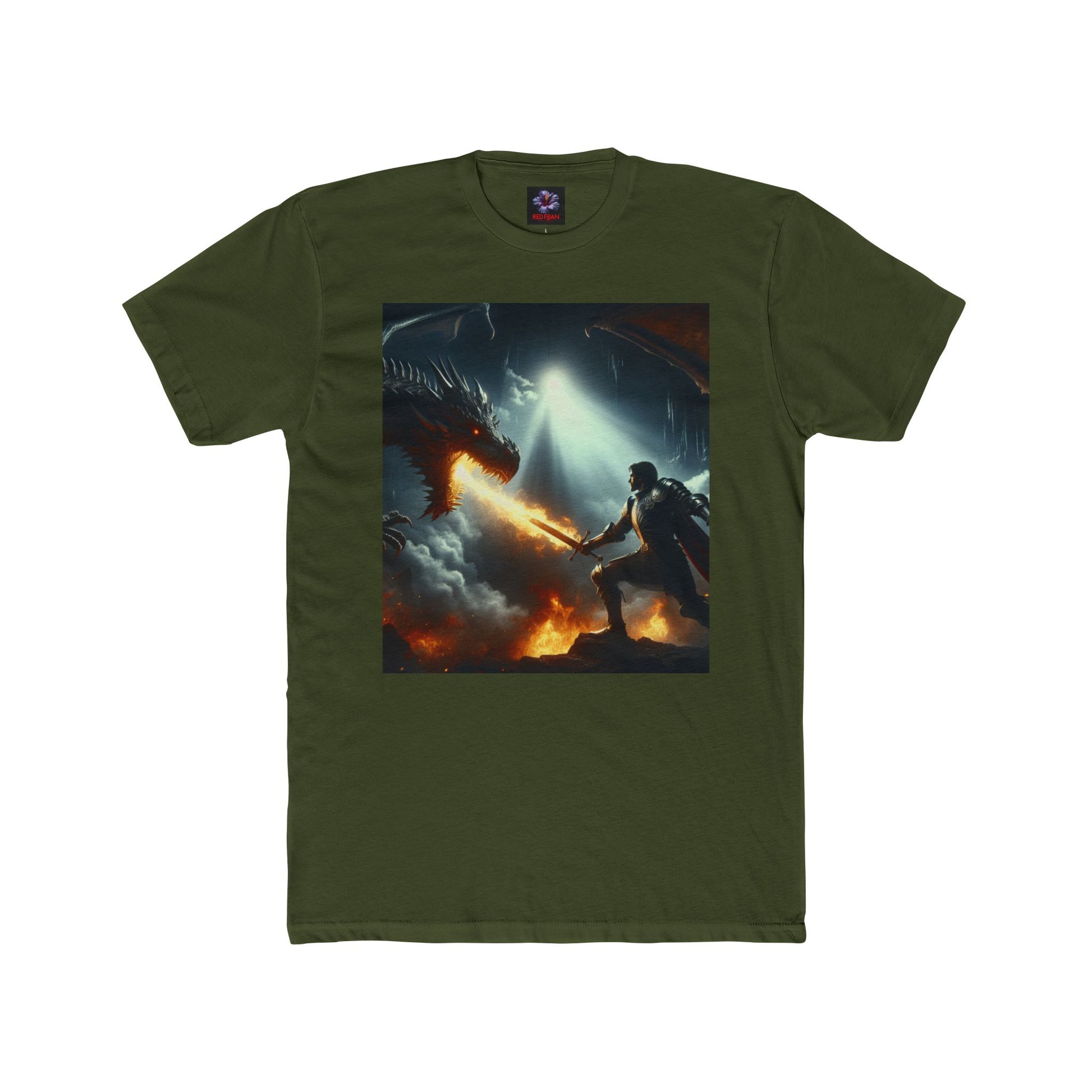 Epic Dragon Battle Unisex Cotton Crew Tee, Fantasy T-Shirt, Gift for Gamers, Adventure Apparel, Dragon Lover Top, Graphic Tee