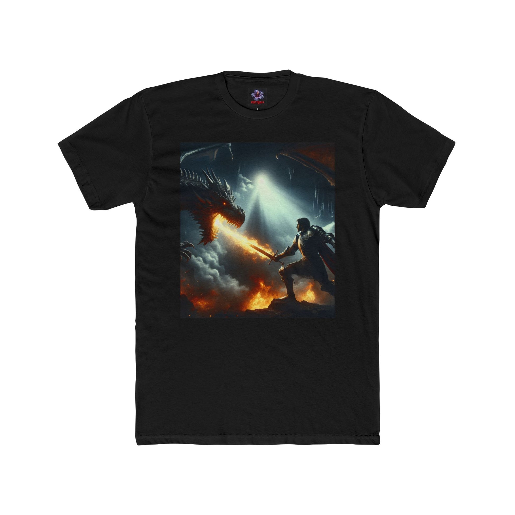 Epic Dragon Battle Unisex Cotton Crew Tee, Fantasy T-Shirt, Gift for Gamers, Adventure Apparel, Dragon Lover Top, Graphic Tee