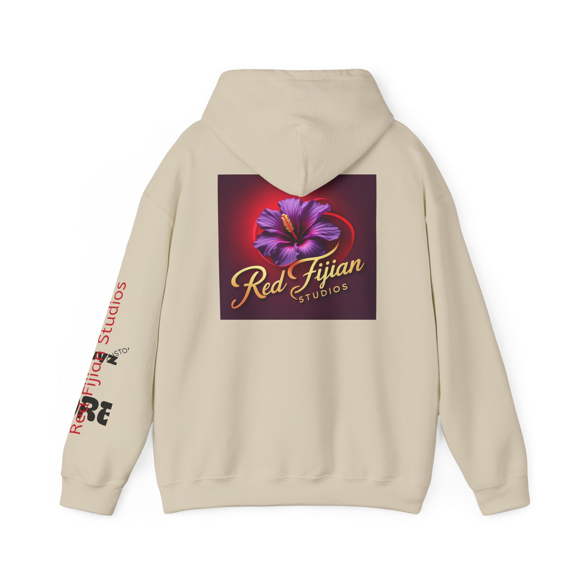 Red Fijian Studios Hooded Sweatshirt, Unisex Hoodie, Cozy Gift, Trendy Apparel, Casual Wear, Spring Fashion
