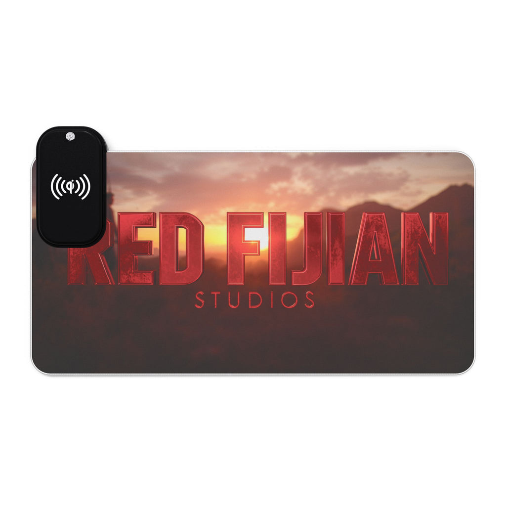 LED Gaming Mouse Pad with Wireless Charging, Gaming Accessories, Tech Gifts, Desk Decor, Gamer Gear, Red Fijian Studios Design