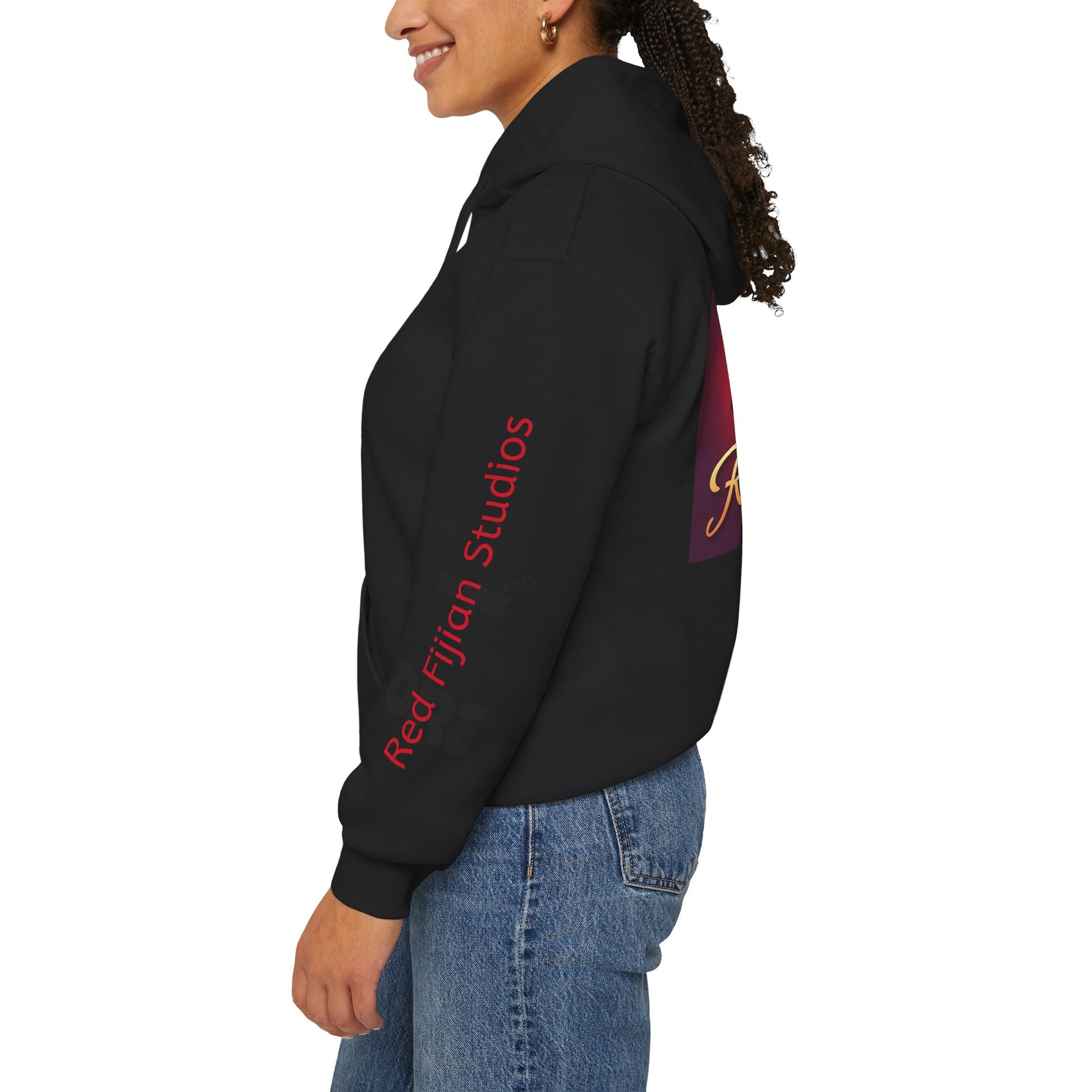 Red Fijian Studios Hooded Sweatshirt, Unisex Hoodie, Cozy Gift, Trendy Apparel, Casual Wear, Spring Fashion