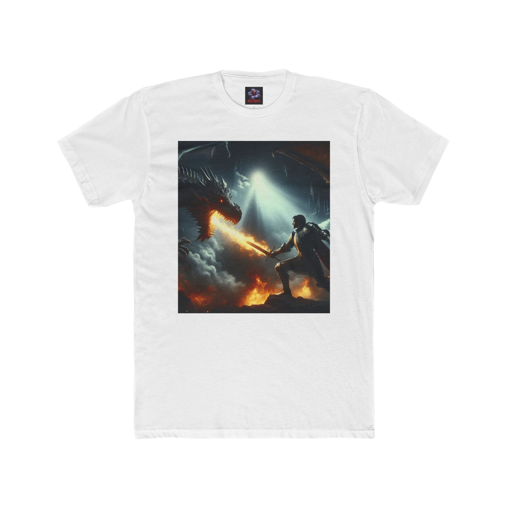 Epic Dragon Battle Unisex Cotton Crew Tee, Fantasy T-Shirt, Gift for Gamers, Adventure Apparel, Dragon Lover Top, Graphic Tee