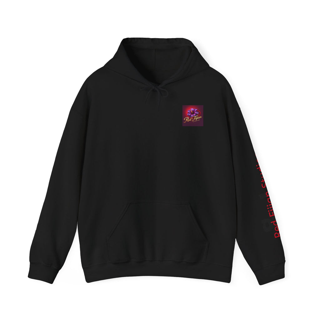 Red Fijian Studios Hooded Sweatshirt, Unisex Hoodie, Cozy Gift, Trendy Apparel, Casual Wear, Spring Fashion