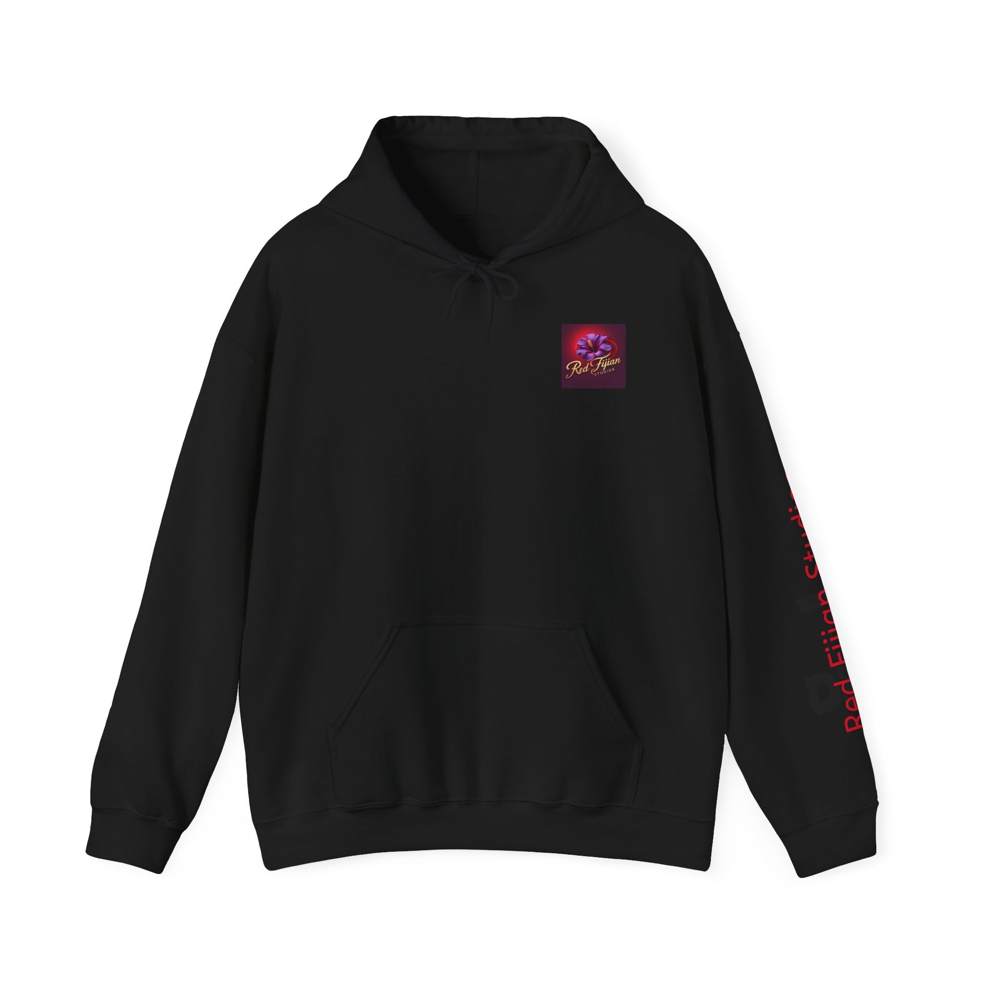 Red Fijian Studios Hooded Sweatshirt, Unisex Hoodie, Cozy Gift, Trendy Apparel, Casual Wear, Spring Fashion