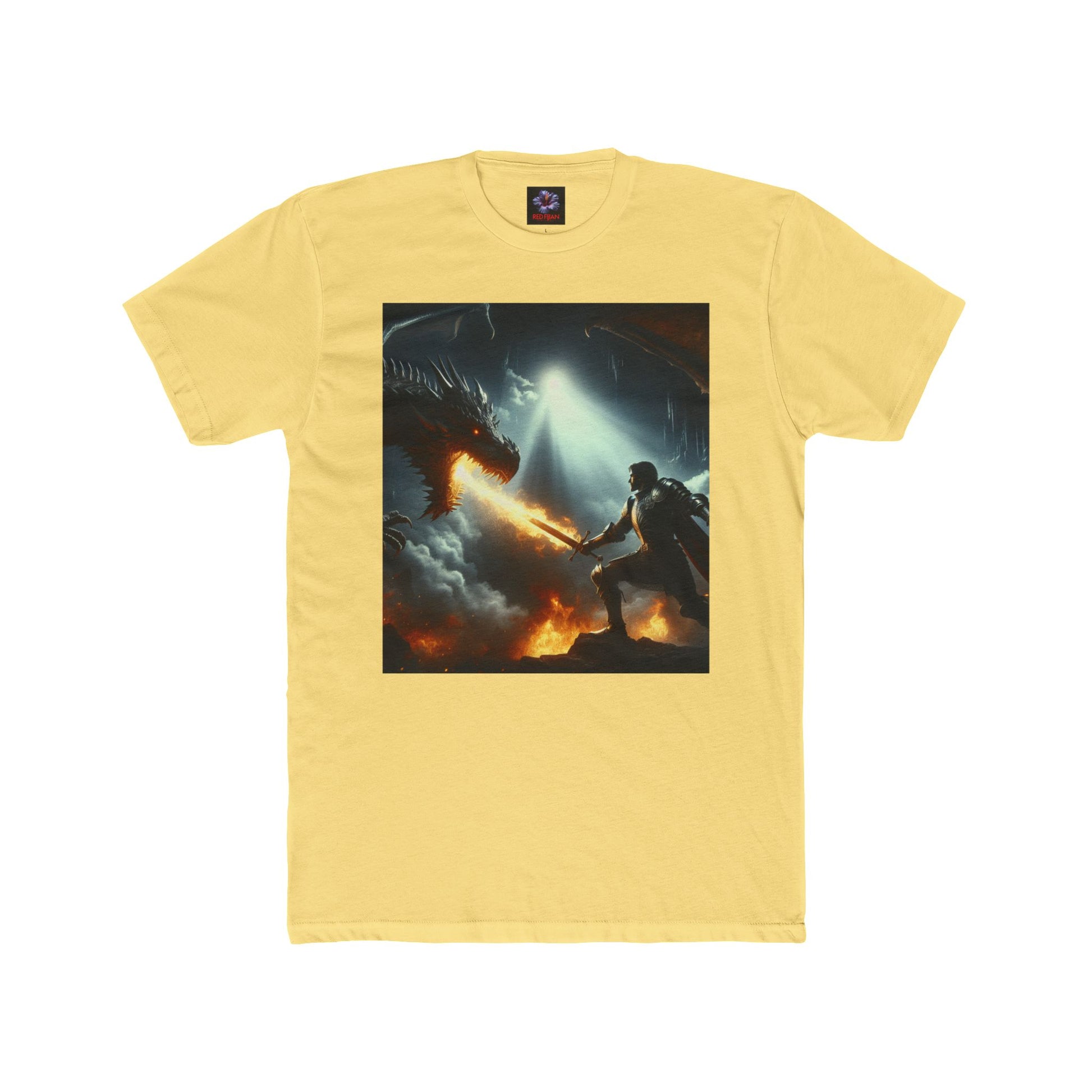 Epic Dragon Battle Unisex Cotton Crew Tee, Fantasy T-Shirt, Gift for Gamers, Adventure Apparel, Dragon Lover Top, Graphic Tee