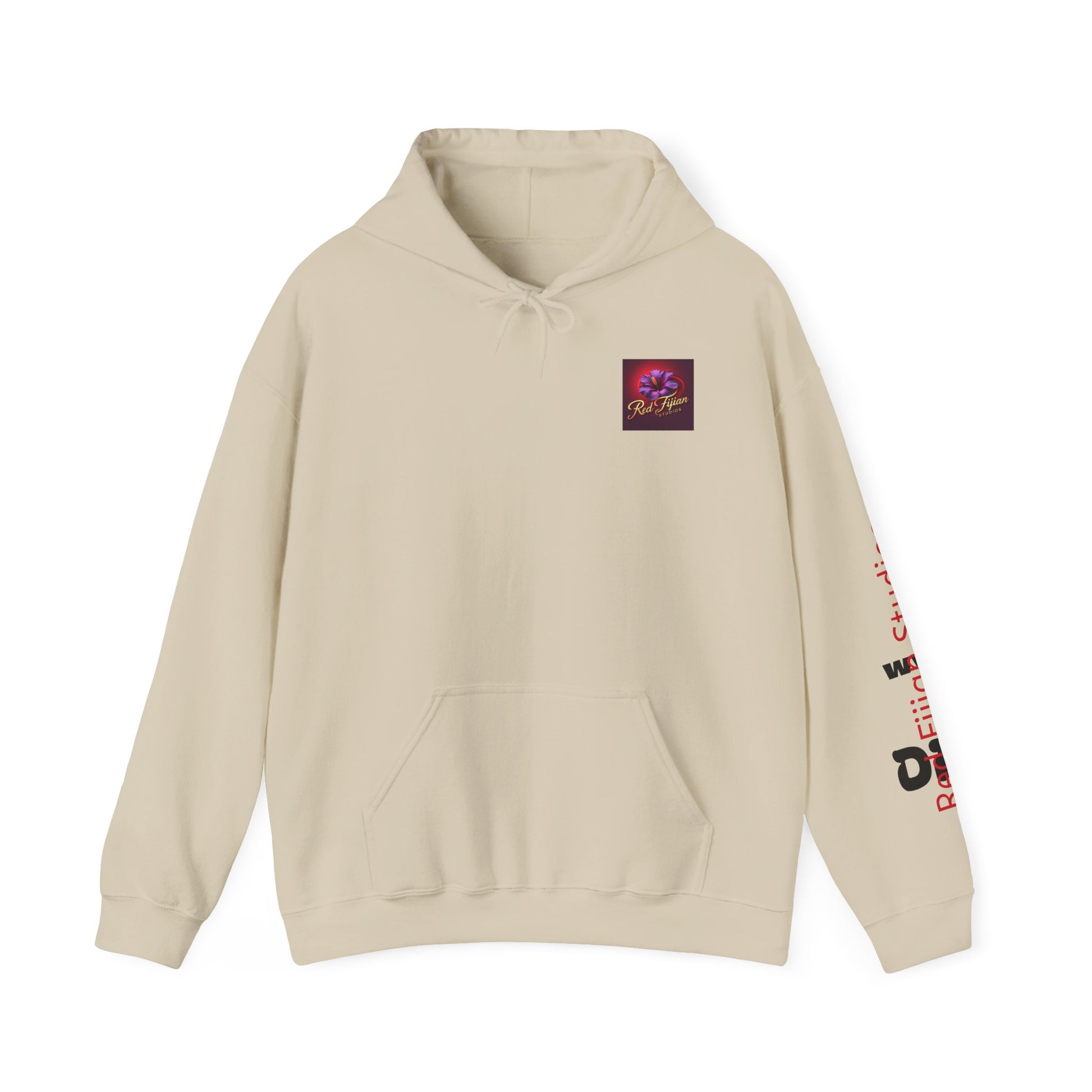 Red Fijian Studios Hooded Sweatshirt, Unisex Hoodie, Cozy Gift, Trendy Apparel, Casual Wear, Spring Fashion