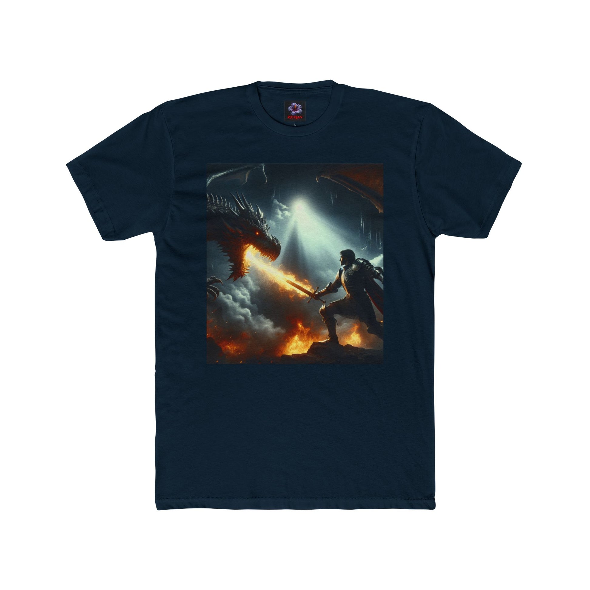 Epic Dragon Battle Unisex Cotton Crew Tee, Fantasy T-Shirt, Gift for Gamers, Adventure Apparel, Dragon Lover Top, Graphic Tee