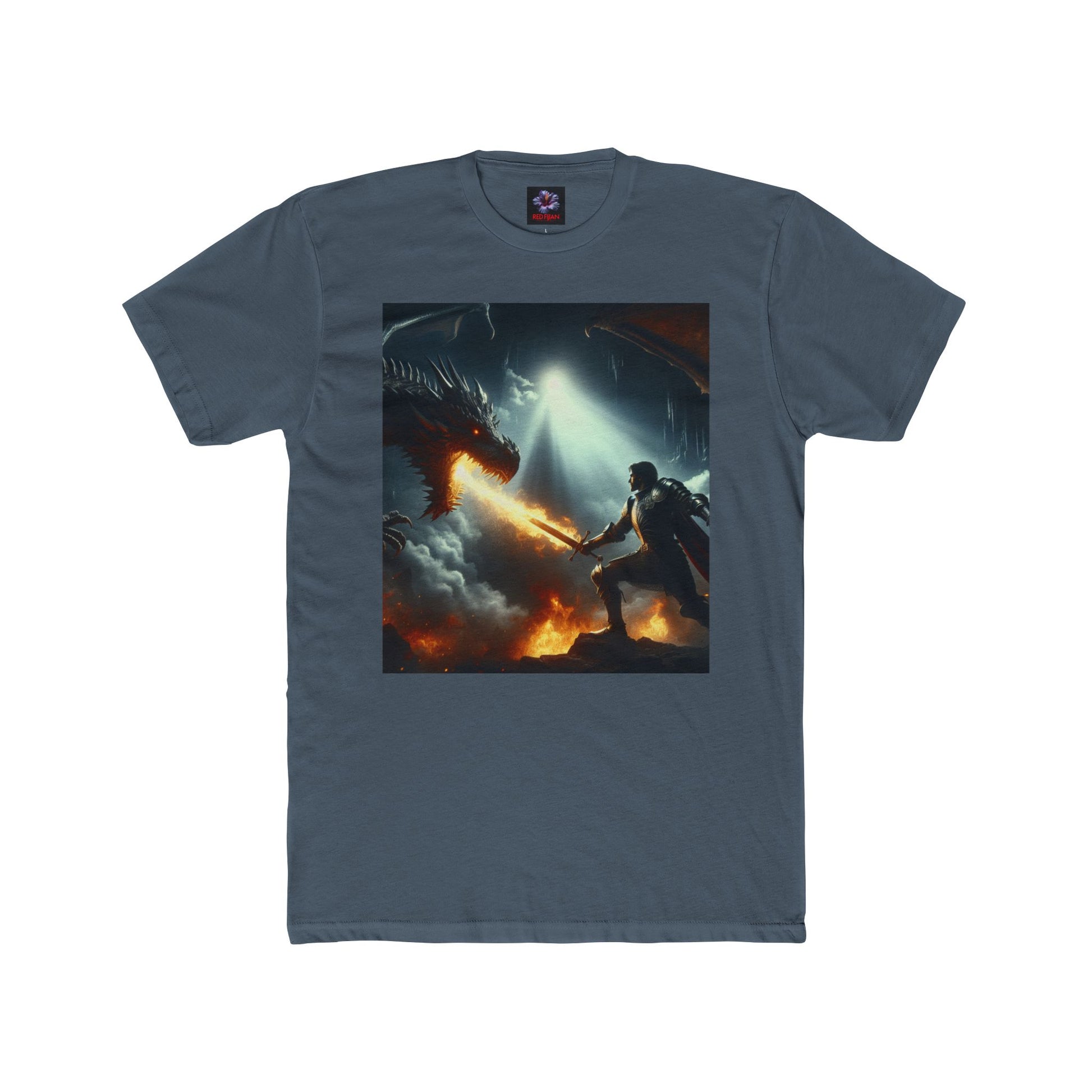 Epic Dragon Battle Unisex Cotton Crew Tee, Fantasy T-Shirt, Gift for Gamers, Adventure Apparel, Dragon Lover Top, Graphic Tee