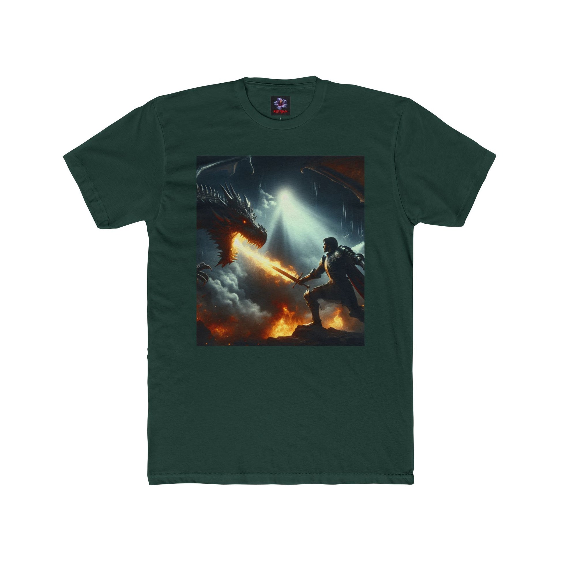 Epic Dragon Battle Unisex Cotton Crew Tee, Fantasy T-Shirt, Gift for Gamers, Adventure Apparel, Dragon Lover Top, Graphic Tee