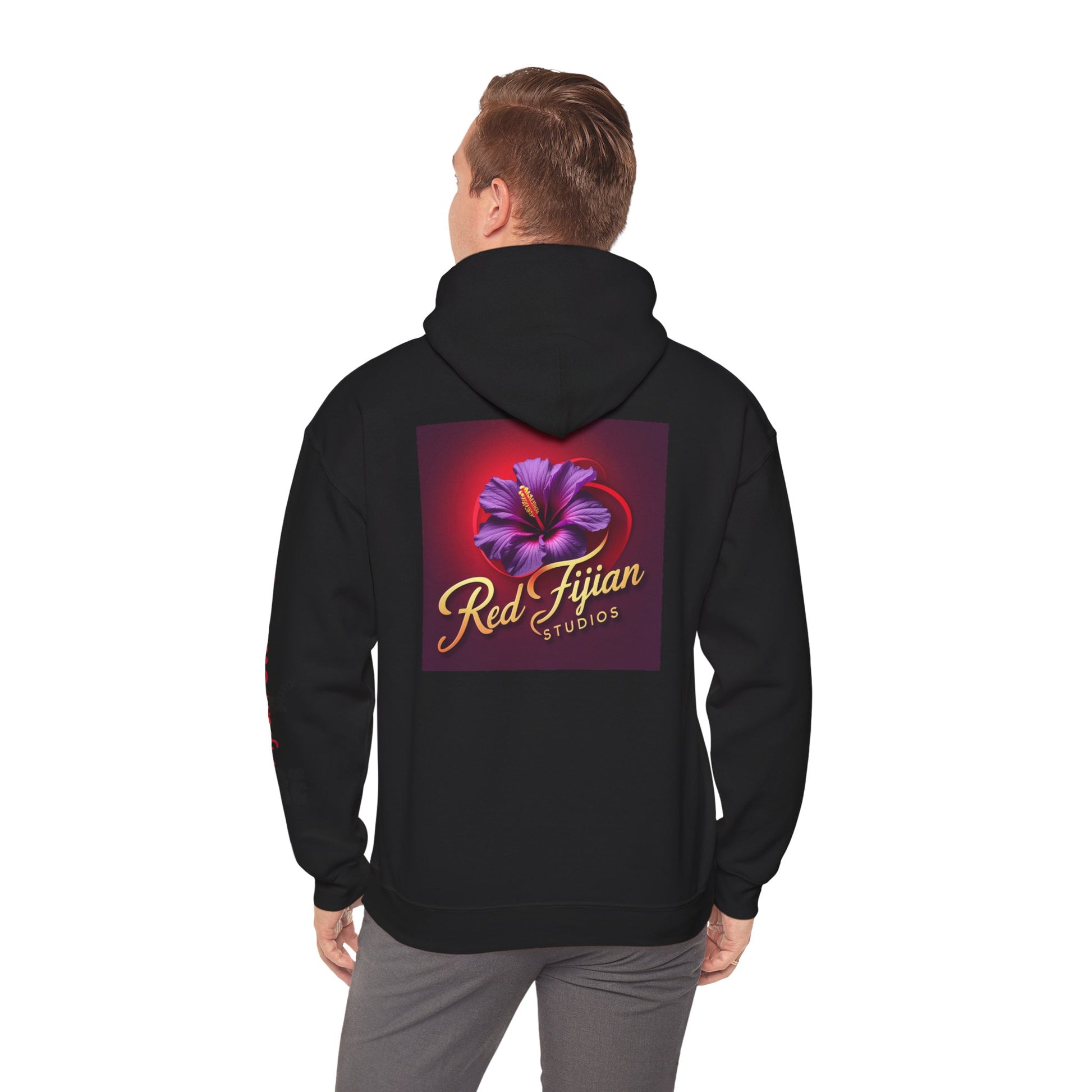 Red Fijian Studios Hooded Sweatshirt, Unisex Hoodie, Cozy Gift, Trendy Apparel, Casual Wear, Spring Fashion